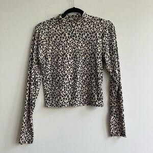 Gaze Leopard Print Mock Neck Long Sleeve Shirt - Small